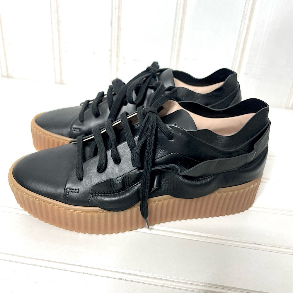 Pinko Francese Platform Sneaker Black Leather Women's Sz 37 635
